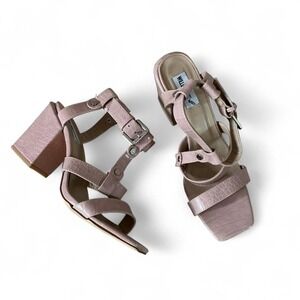 Pink Croc Embossed Heeled Sandals‎ Ankle Strap Buckle Closure Size 10
